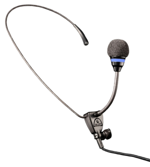 A curved Neck-Worn (Imam) Microphone, contrasted against a white background