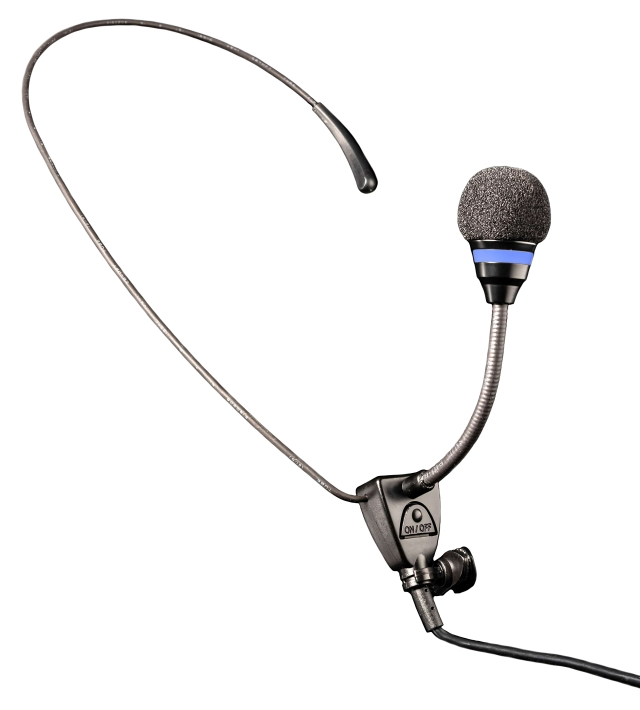 A curved Neck-Worn (Imam) Microphone, contrasted against a white background